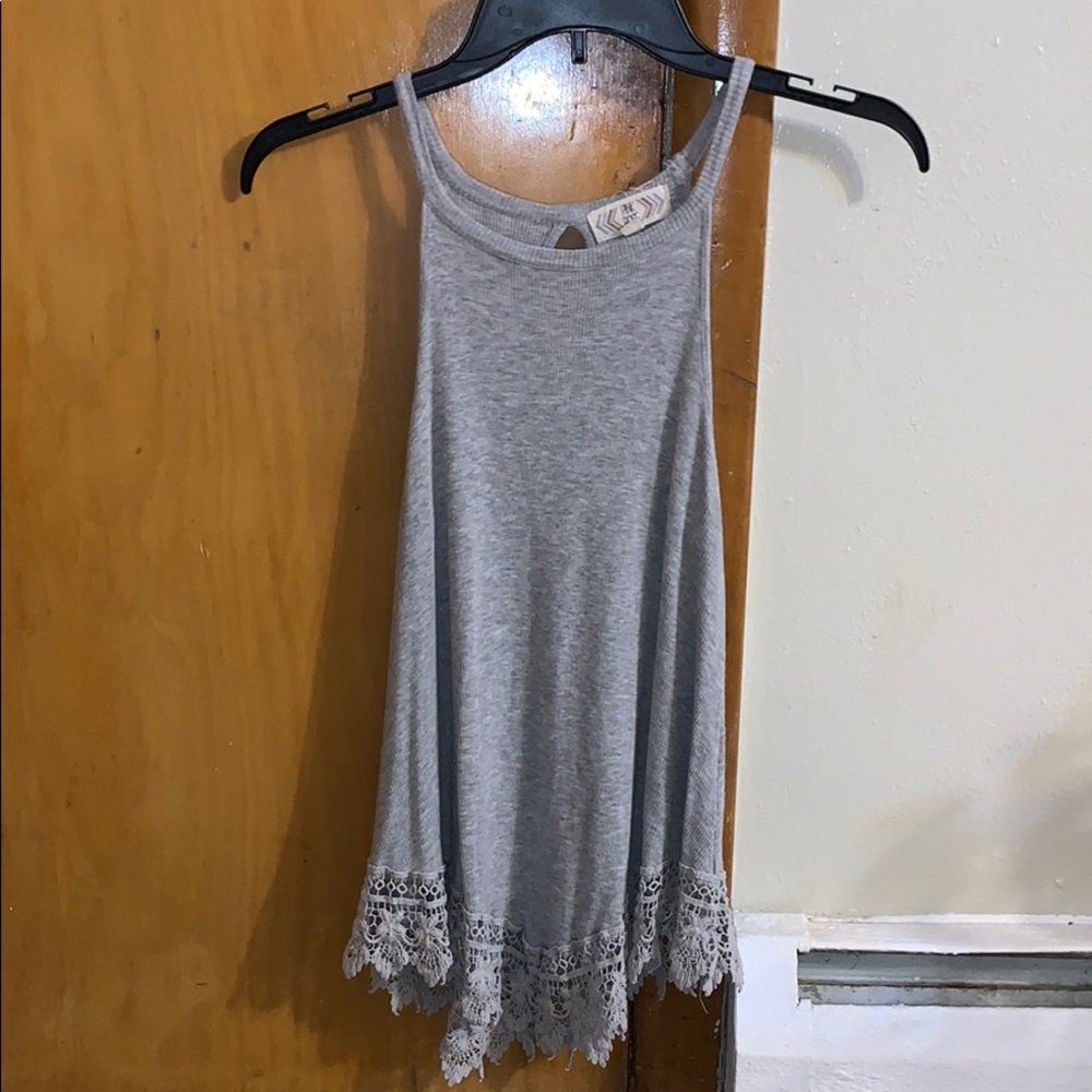 Grey tank top with white lace detail